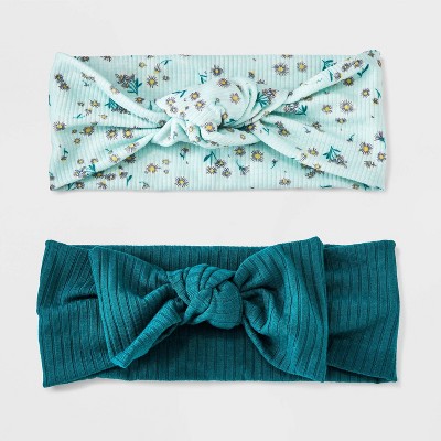 Image of Baby 2pk Floral Soft Headband Set - Cat & Jack ™ Turquoise Blue/Green