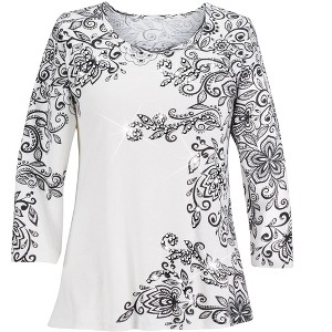 Collections Etc Beautiful Shadow Print Sequin Detailed 3/4 Length Sleeve Top Large Gender Neutral White - 1 of 4