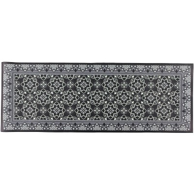 20" x 55" Damask Oversized Cushioned Anti-Fatigue Kitchen Runner Mat Black - J&V Textiles