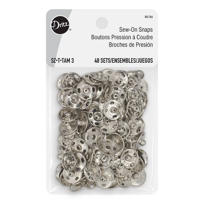 Dritz 48ct Size 3 Sew-On Snaps Nickel: Metal Sewing Fasteners for Clothing, Silver, 4.8" Length, 2.9" Width