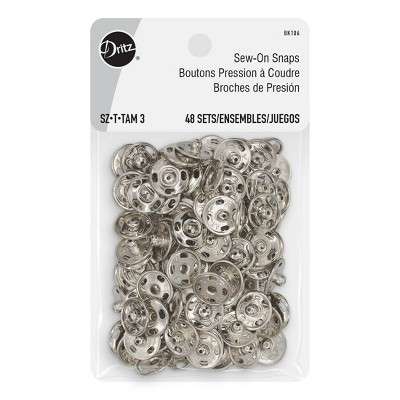 Dritz 48ct Size 3 Sew-On Snaps Nickel