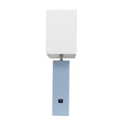 Periwinkle Leather Table Lamp with USB and White Fabric Shade
