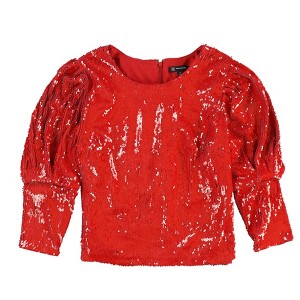I.N.C International Concepts Womens Sequin Pullover Blouse, Red, Medium - 1 of 2