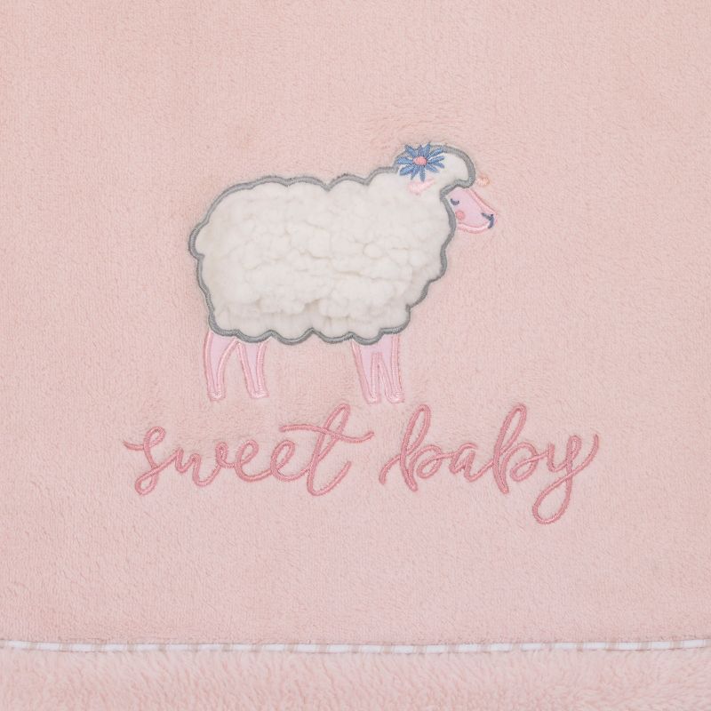 NoJo Farmhouse Chic Pink and White Super Soft Lamb "Sweet Baby" Blanket, 3 of 5