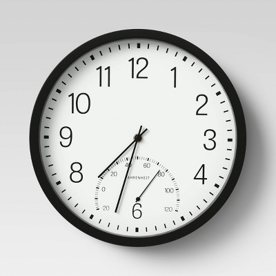 12" Round Clock/Thermometer Black - Room Essentials™