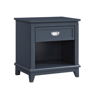 Vynxaria Classic 1-Drawer Nightstand - Navy Blue Finish, Bottom Storage Cubby, Polished Nickel Ring Pulls - 1 of 4