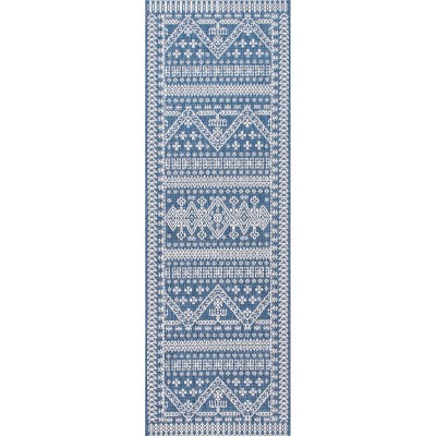 Kandace Blue and White Synthetic Outdoor Runner Rug