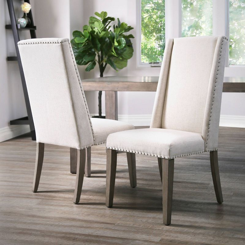 Set of 2 Marjorie Acacia Upholstered Dining Chair Cream/Gray - Abbyson Living, 3 of 8