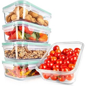 NutriChef 10-Piece Superior Glass Food Storage Containers Set - Stackable, Newly BPA-free Airtight Clear Locking lids with Vent  & Green Air Hole - 1 of 4