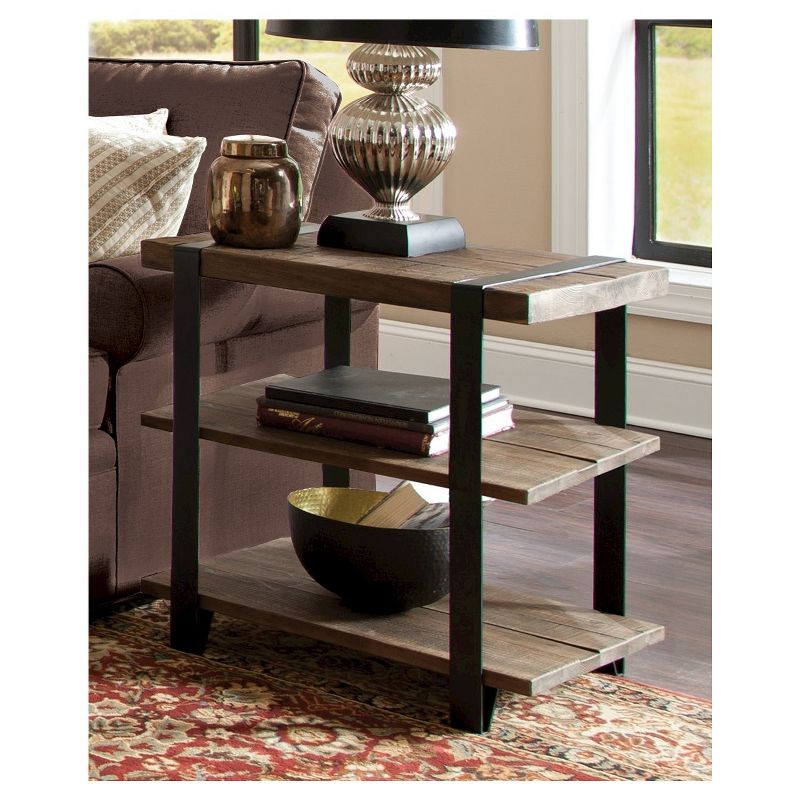 27" Modesto Wide 2 Shelf End Table Metal Strap and Reclaimed Wood Brown - Alaterre Furniture, 3 of 7