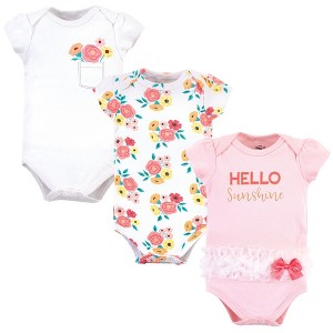 Little Treasure Baby Girl Cotton Bodysuits 3pk, Flower Pocket - 1 of 4