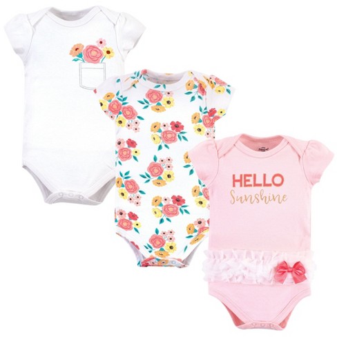 Little Treasure Baby Girl Cotton Bodysuits 3pk, Flower Pocket - image 1 of 4