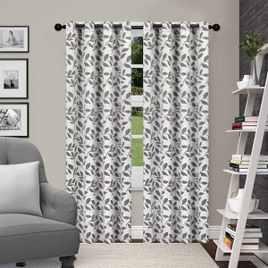 Modern Bohemian Leaves Room Darkening Semi-Blackout Curtains, Set of 2 by Blue Nile Mills - 1 of 4