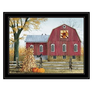 PAGED Large Framed Wall Art for Living Room, Boho Wall Decor– "Autumn Leaf Quilt Block Barn" by Billy Jacobs, Hang Framed Print, Bathroom Wall Decor - 1 of 4