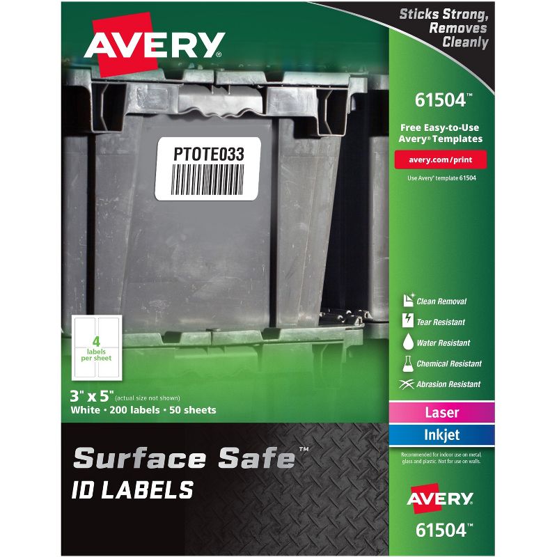 Avery Labels Removable Surface Safe 3"x5" 200/PK WE 61504, 1 of 2