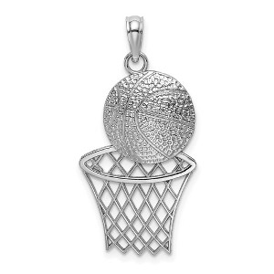 Black Bow Jewelry 14k White Gold Diamond Cut Basketball and Net Pendant - 1 of 4