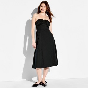 navy blue dress for baby girl Women's Fit and Flare Strapless Midi A-Line Dress main image 1
