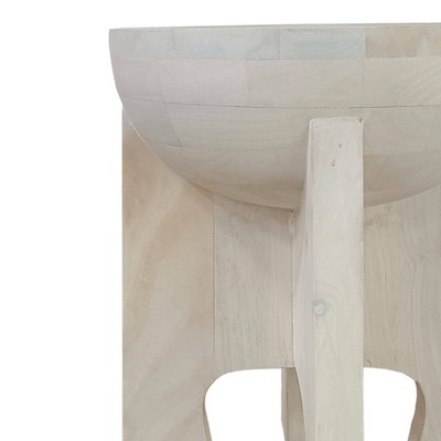 Washed White Mango Wood Round Side End Table, 20" Height
