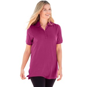 Woman Within Plus Size Perfect Short-Sleeve Polo Shirt - 1 of 4