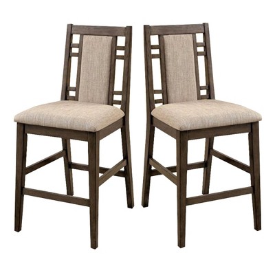 Set of 2 Transitional Counter Height Barstools with Fabric Gray - Benzara