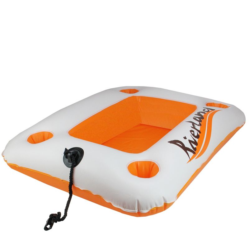 Pool Central 29" Inflatable Cooler "Riverland" with 4-Can Beverage Holder - Orange/White, 2 of 4