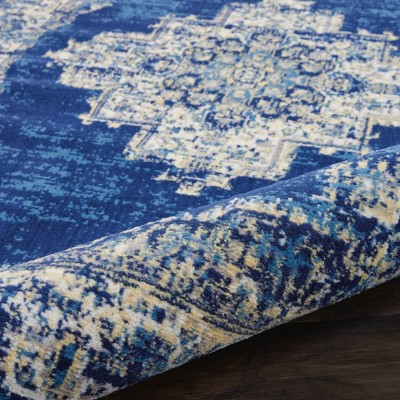 Handmade Navy Blue Medallion Synthetic Rectangular Rug