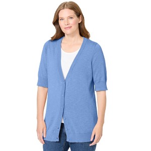Woman Within Lightweight Short Sleeve V-Neck Cardigan - 1 of 4