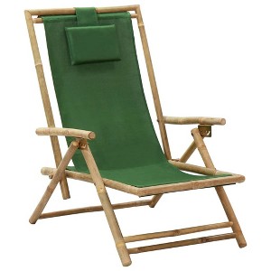 vidaXL Modern Relaxing Chair with Adjustable Backrest and Pillow, Crafted from Green Bamboo and Fabric - 1 of 4