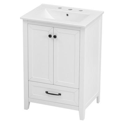 ChicFurnit Bathroom Vanities 24 Inch Vanity Cabinet with Door Shelf and Drawer for Bathroom Storage, White, 24"*18.3"*35"