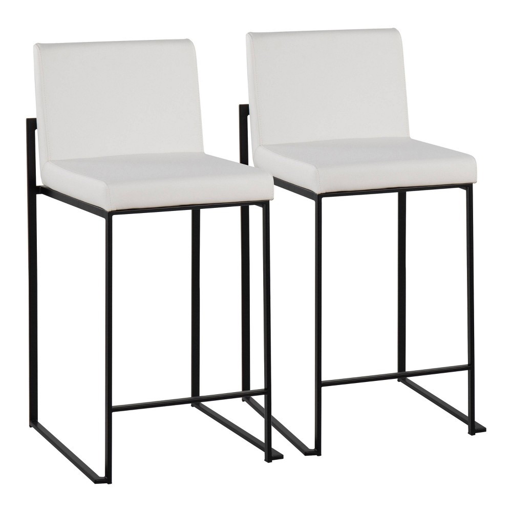Photos - Chair Set of 2 FujiHB PU Leather/Steel Counter Height Barstools Black/White - Lu