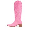 Cowboy Boots For Women Knee High Western Cowgirl Boots Snip Toe Side Zipper Chunky Heel Pink - 3 of 4