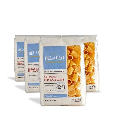 DeLallo Mezzi Rigatoni Pasta, 16 oz Bag, (4 Pack)