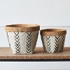 Moda Furnishings 2PCS Outdoor White and Brown Cement Planters with V Pattern - 3 of 4