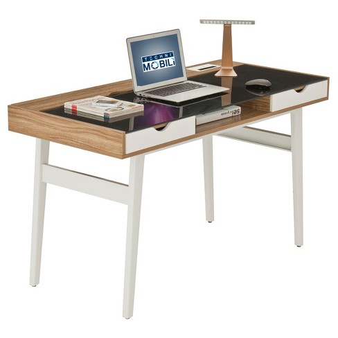 Compact Computer Desk With Multiple Storage Walnut Techni Mobili