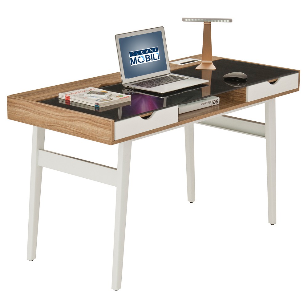 Compact Computer Desk with Multiple Storage Walnut - Techni Mobili: Modern Office Furniture with Cable Management