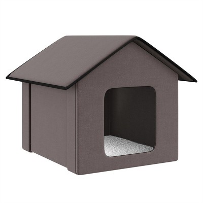 FURNIinspire Pet Crates And Houses Warm Triangular Top Cat Bed with Fleece Cloth Cover, Comfy Cat House House, Zipper Design, Brown, 16.5"*20.5"*16.5"