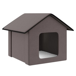 FURNIinspire Pet Crates And Houses Warm Triangular Top Cat Bed with Fleece Cloth Cover, Comfy Cat House House, Zipper Design, Brown, 16.5"*20.5"*16.5" - 1 of 4