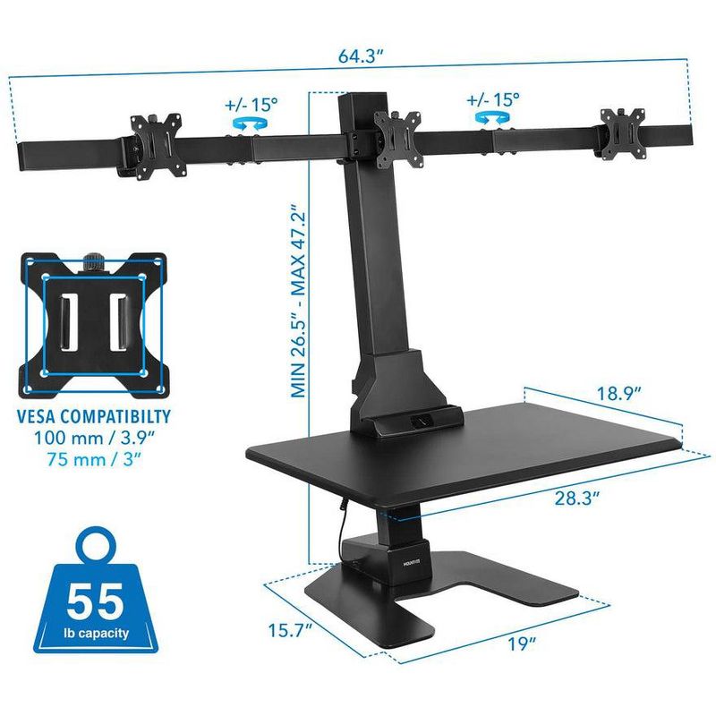 Mount-It! Height Adjustable Converting Triple Monitor Electric Standing Desk Converter | Stand-Up Computer Workstation with Three Monitor Mount, 5 of 9