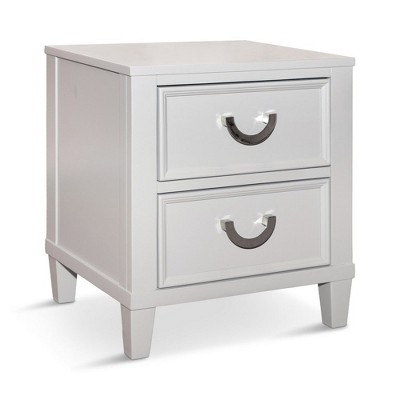 Royal Hampton Nightstand with 2 Drawers, Chrome Metal, White Wood