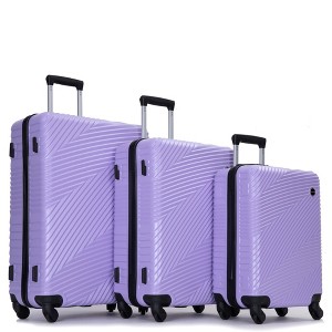 Gulches 3 Piece Luggage Sets PC+ABS Lightweight Suitcase with Two Hooks, Spinner Wheels, (20/24/28) Light Purple - 1 of 4