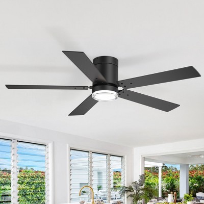Airsurfer 52-inch Flush Mounted Ceiling Fan with Light and Remote Control 6 Speeds Ceiling Fan with 3 Colors LED Light and Light Memory Function,black