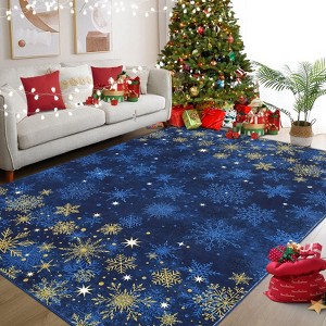 Christmas Decorations Area Rug Winter Snowflakes Floor Mat Non Slip Low Pile Home Decor Rug for Living Room Bedroom - 1 of 4