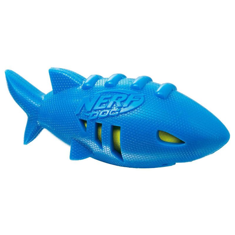 NERF Shark Super Soaker Football Dog Toy - Blue/Green - 7&#34;, 2 of 5