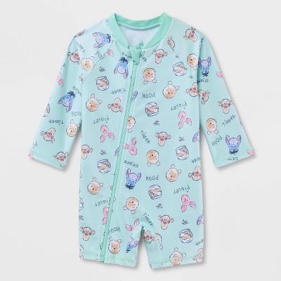 Baby Boys' Disney Winnie the Pooh Full Zip Long Sleeve Rash Guard Unisuit - Green