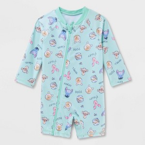 Baby Boys' Disney Winnie the Pooh Full Zip Long Sleeve Rash Guard Unisuit - Green - 1 of 3