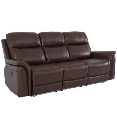 Tribesigns Breathing Leather Recliner Sofa with Adjustable Angle, Storage, Wireless Charger & LED Lighting, Reddish Brown for Living Room.