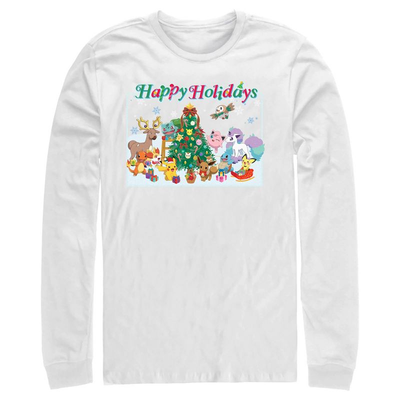 Men's Pokemon Happy Holidays Crew Long Sleeve Shirt, 1 of 5