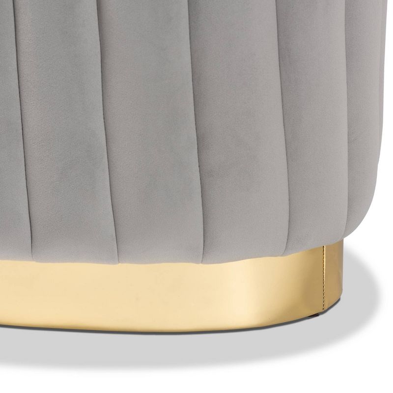 Kirana Velvet Fabric Upholstered and PU Leather Ottoman Gold - Baxton Studio, 5 of 9