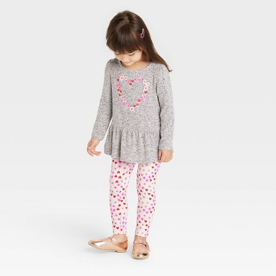 Toddler Girls' Floral Heart Cozy Top & Floral Leggings Set - Cat & Jack™ Gray