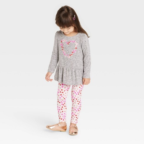 Toddler Girls' Floral Heart Cozy Top & Floral Leggings Set - Cat & Jack™ Gray - image 1 of 3
